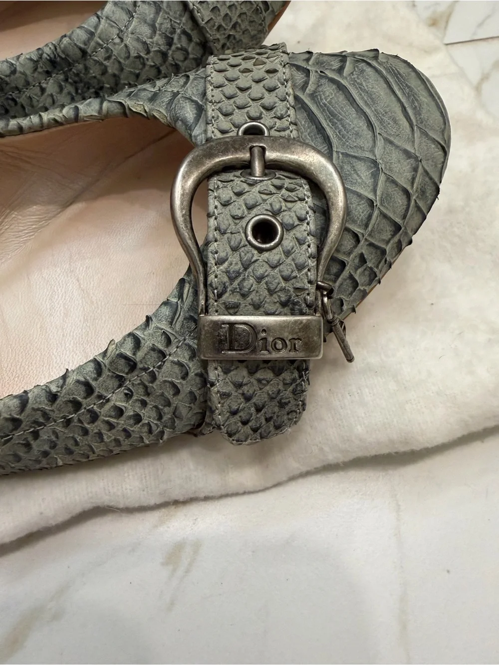 Y2K Vintage Dior Blue Snakeskin Ballet Flats